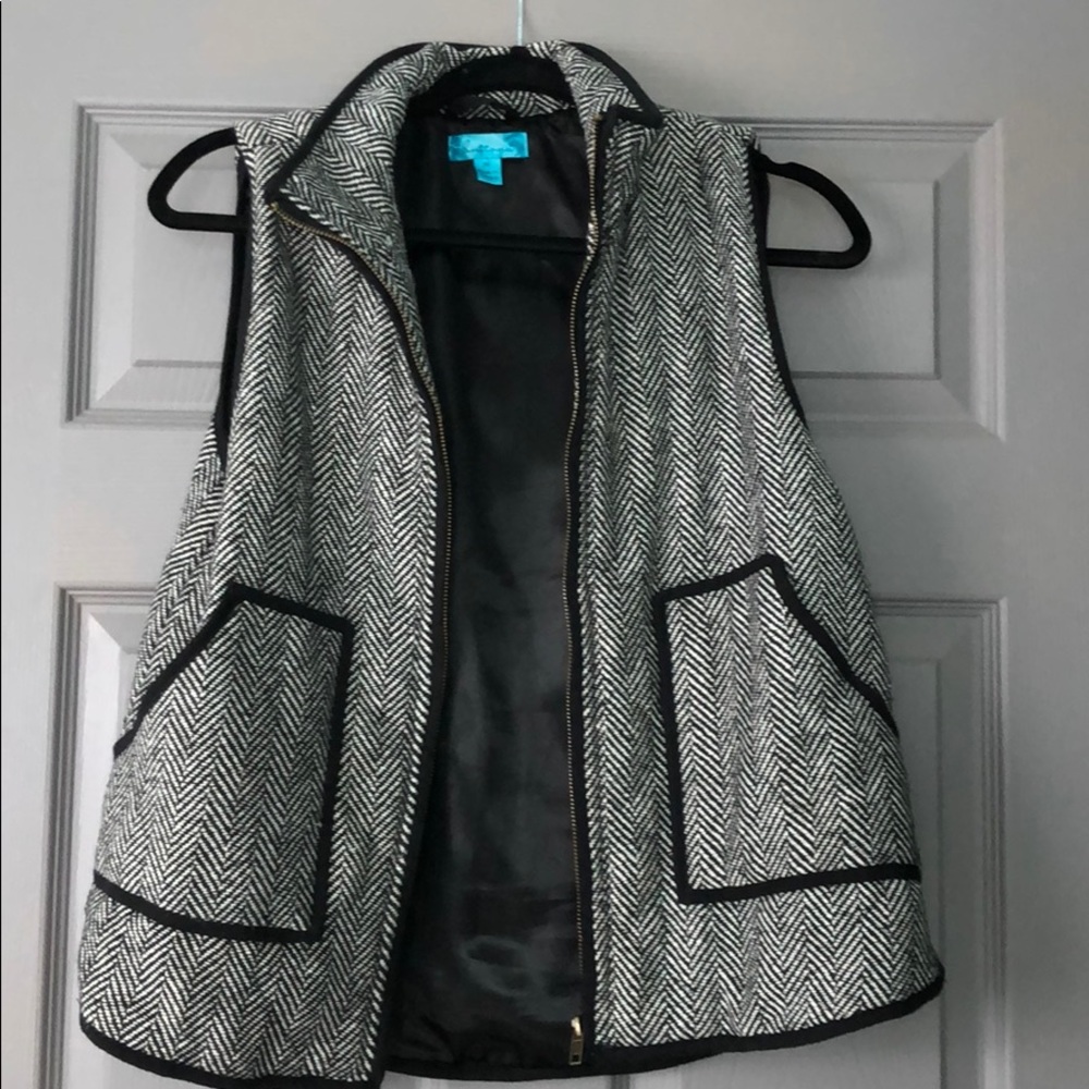 Black and white herringbone vest